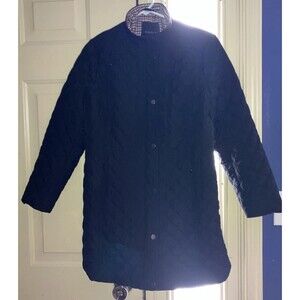 Talbots Quilted Jacket Size M Black Button Zip Up Dress Up Long Spring